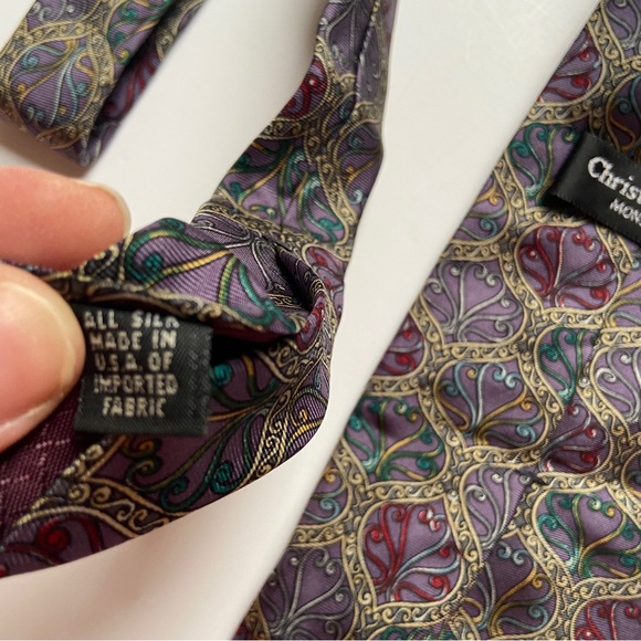 Vintage Christian Dior Monsieur Neck Tie Geometric Design Silk Designer Men's - Picture 11 of 11